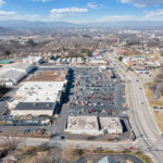 Drone view of Lake Drive Plaza shopping center and Hardy Rd.