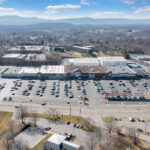 Drone view of Lake Drive Plaza shopping center and Hardy Rd.