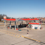 Rushville Plaza Kroger gas station and Hardees.