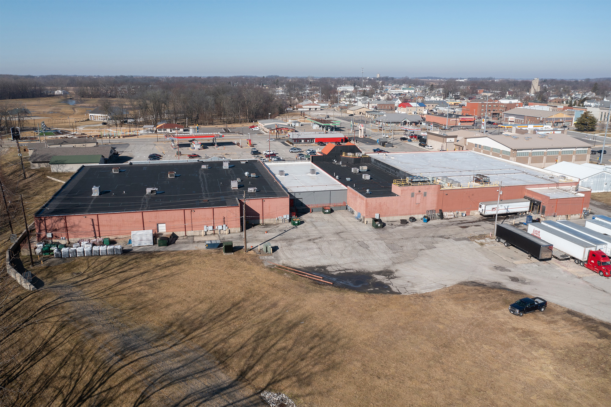 Drone view of Rushville Plaza loading dock.