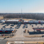 Drone view of Rushville Plaza on Main St.