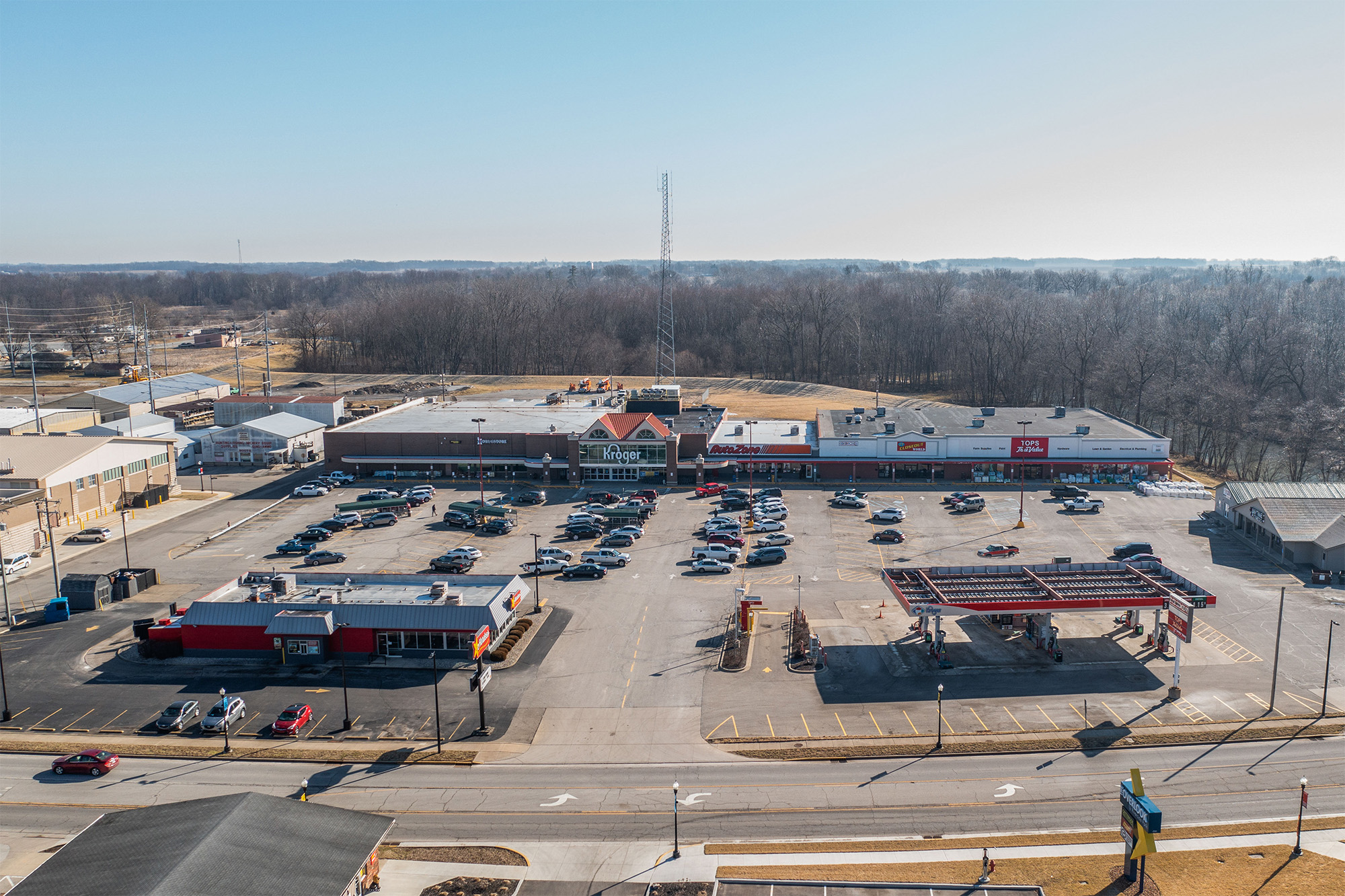 Drone view of Rushville Plaza on Main St.