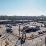 Drone view of Rushville Plaza corner of Main St and E Water St.