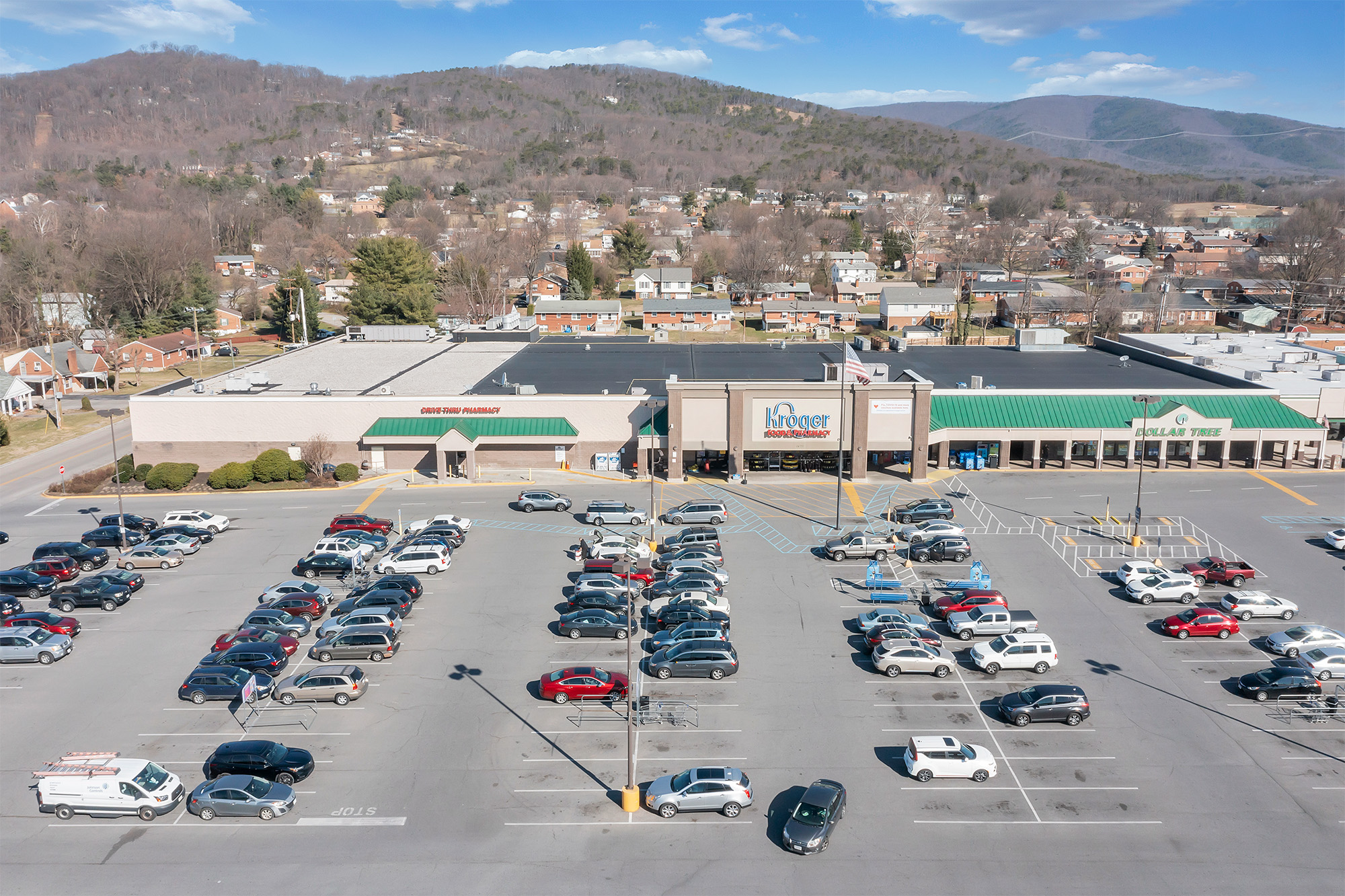 Drone view of Spartan Square Kroger and Dollar Tree.
