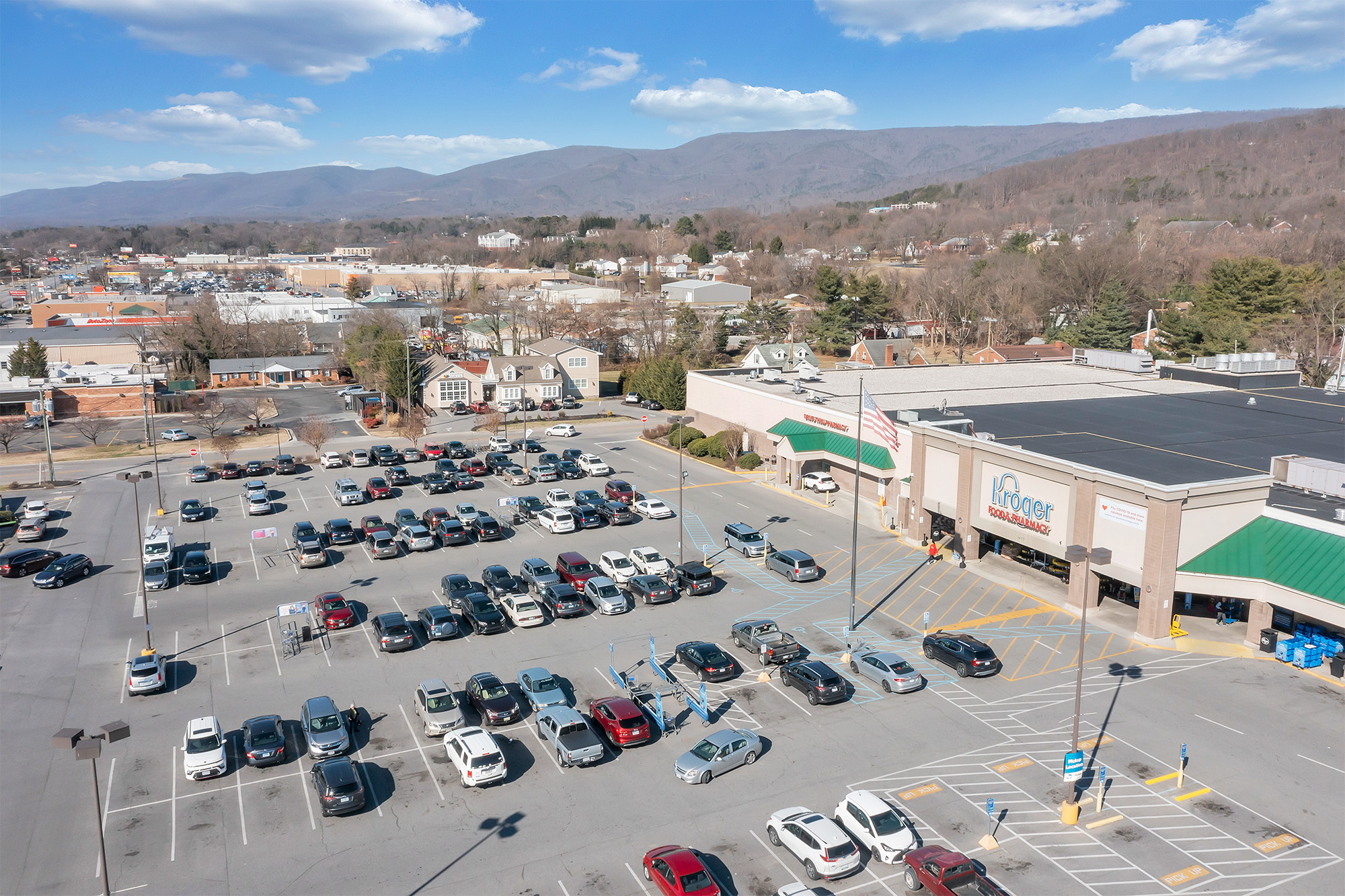 Drone view of Spartan Square Kroger and parking.