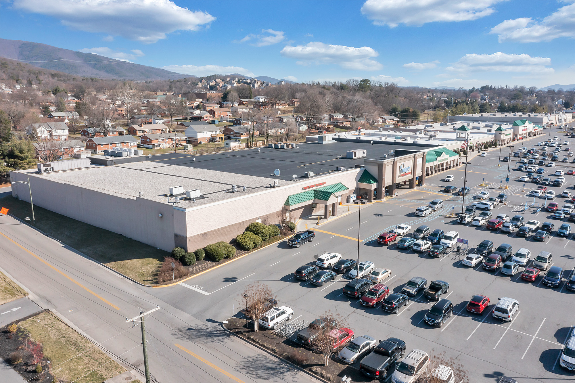 Drone view of Spartan Square Kroger Pharmacy and drive thru.