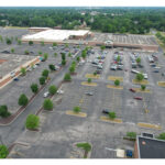 Woodland Crossing shopping center parking lot aerial view