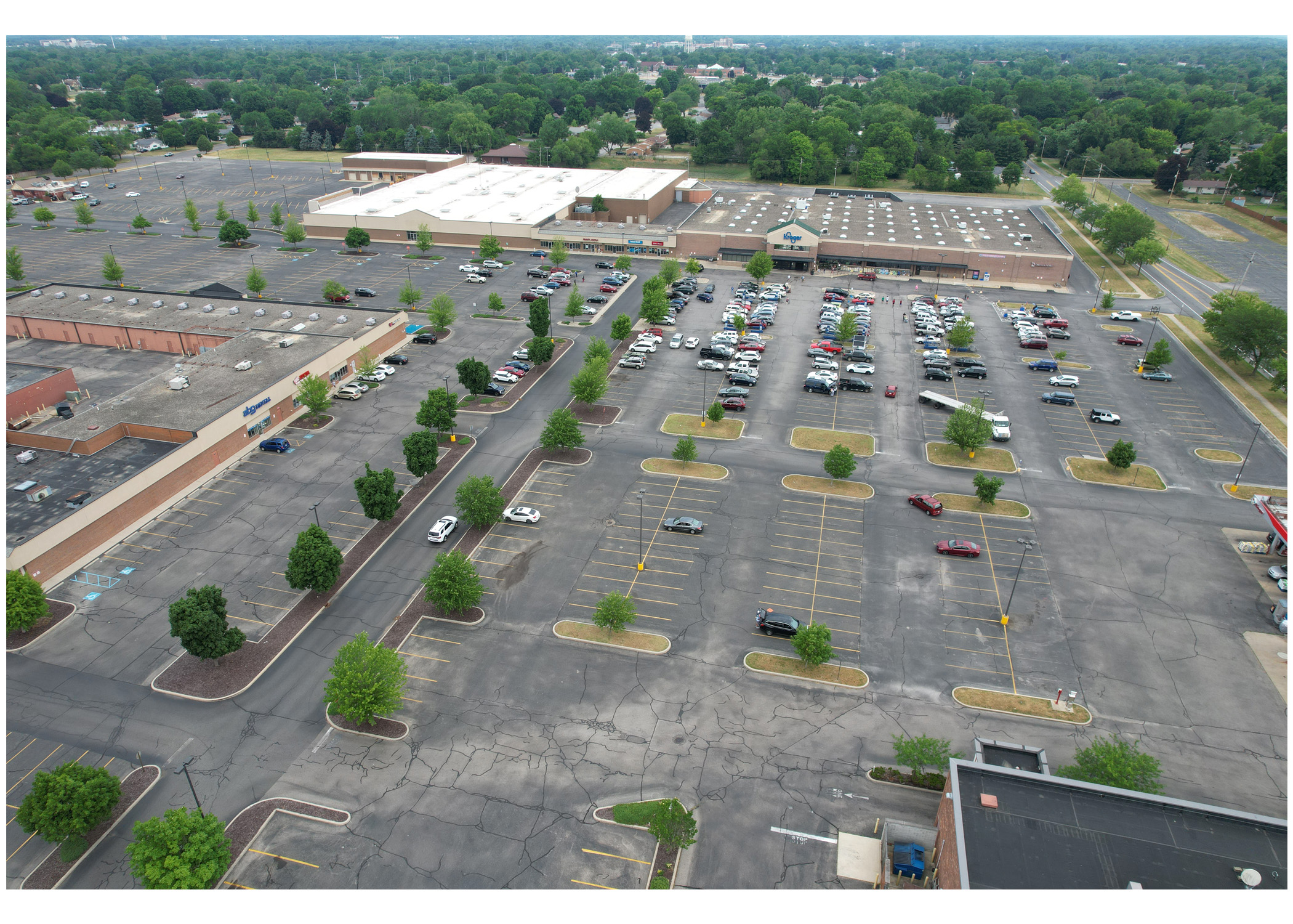 Woodland Crossing shopping center parking lot aerial view