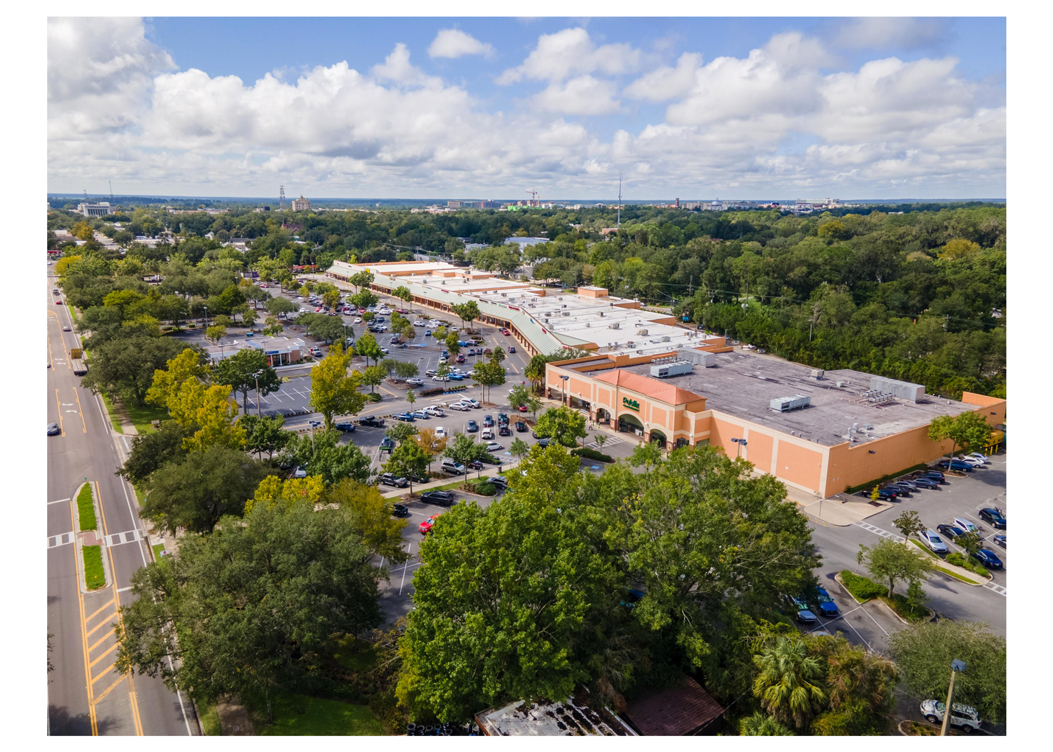 Gainesville Shopping Center, Publix, parking lot and NW2nd Street aerial view.