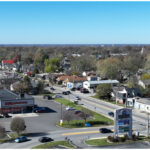 Linwood Square, CVS Pharmacy, tenant sign aerial view. 10th street facing north, CVS and plaza entrance/sign facing west.