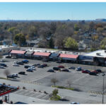 Linwood Square, Bee Beauty, ibrow, Happy Garden, Boost Mobile, Game Stop, Coin Laundry, Cricket, Subway, Wing Stop, Rainbow, Kroger Fuel and parking lot, aerial view. Kroger Fuel pump station is on the opposite side of the shopping center. The gas station is east of the stores.