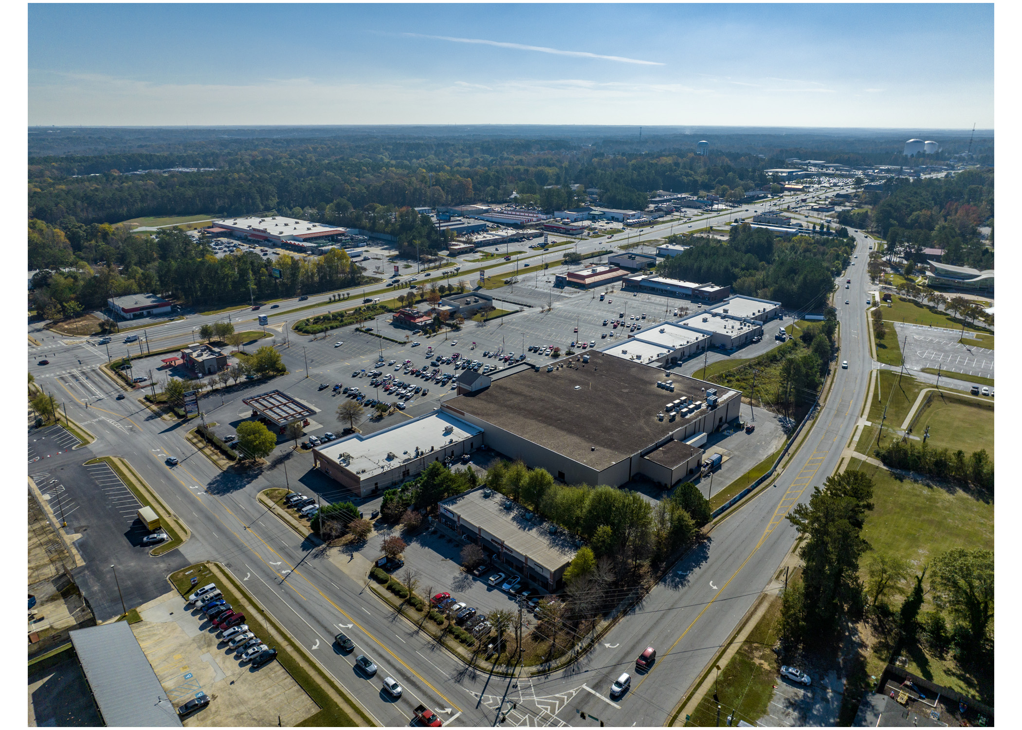 Merchants Square, Kroger and parking lot. Aerial, rear view from Route 139/Church Street and Bethsaida Rd.