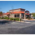 Merchants Square, Pizza Hut and parking lot.