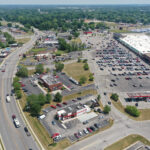 Drone view of Crawfordsville Square.