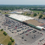 Drone view of Crawfordsville Square.