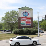 Shopping Center sign at entrance to Crawfordsville Square.