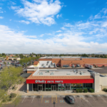 O'Reilly Auto Parts and parking lot aerial view