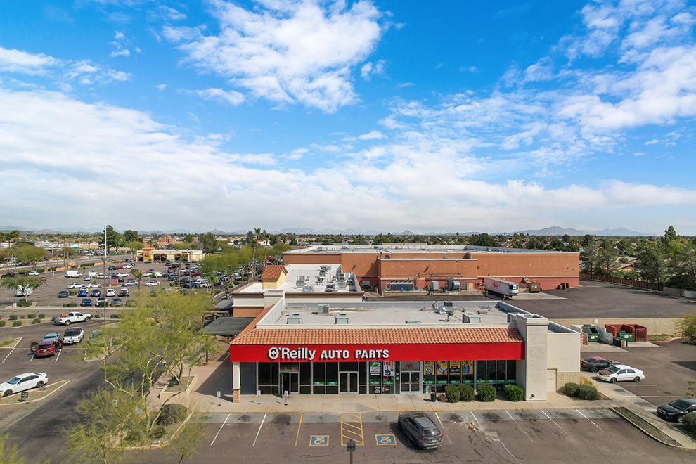O'Reilly Auto Parts and parking lot aerial view